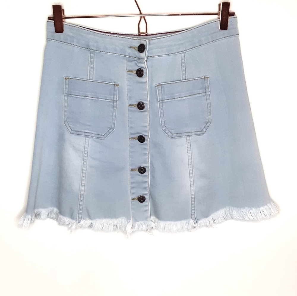 Cello Jeans Button Front Denim Mini Skirt